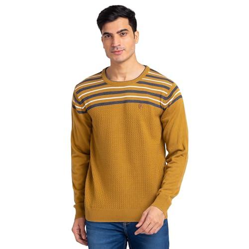 raymond men's acrylic wool blended round neck sweater (rmwx01282-y5_medium yellow