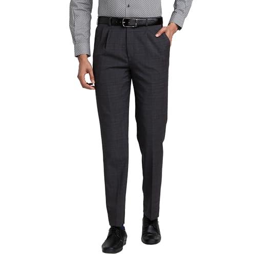 raymond men's classic fit checkered pattern wool blend pleated formal trouser (size: 34)-rmta04873-k7 black