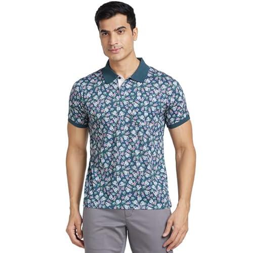 raymond men's contemporary fit pure cotton print pattern polo collar half sleeve casual t-shirt