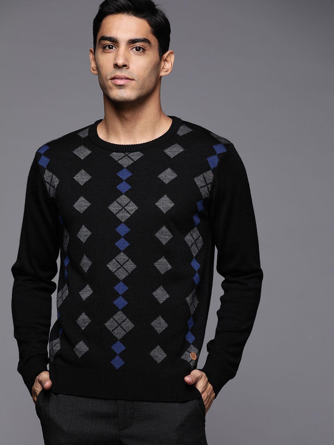 raymond men black & charcoal grey geometric sweater