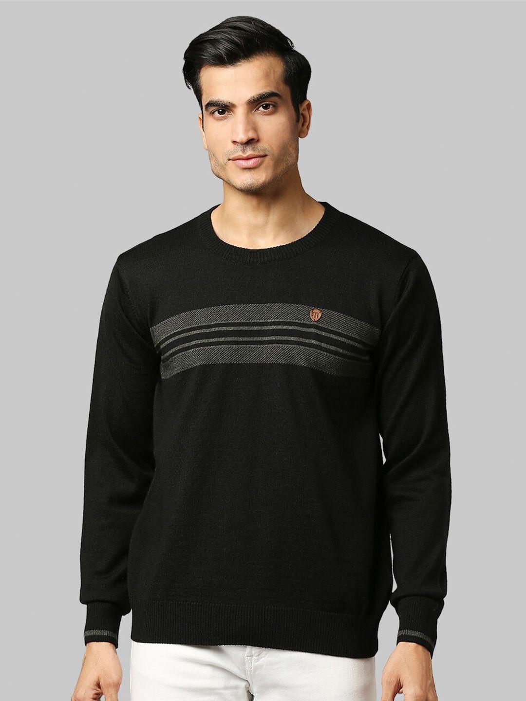 raymond men black & grey acrylic striped pullover