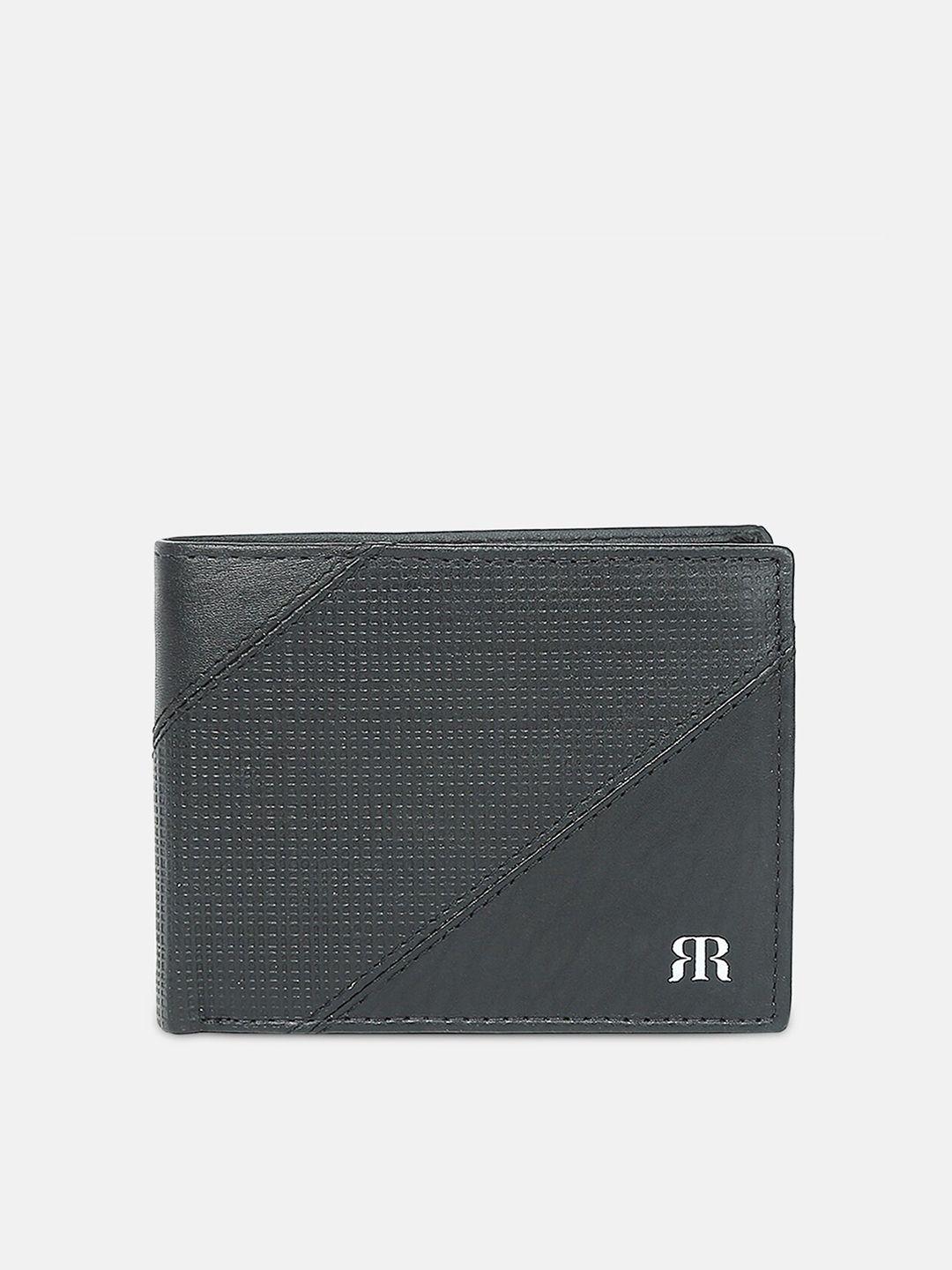 raymond men black textured leather two fold wallet