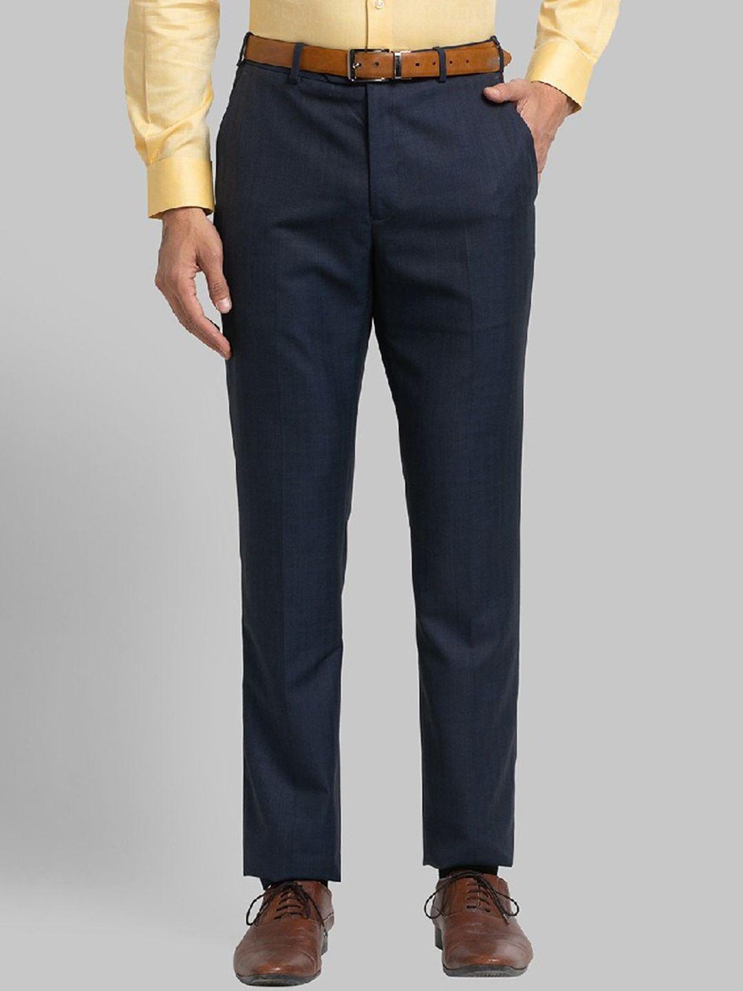 raymond men blue checked formal trousers