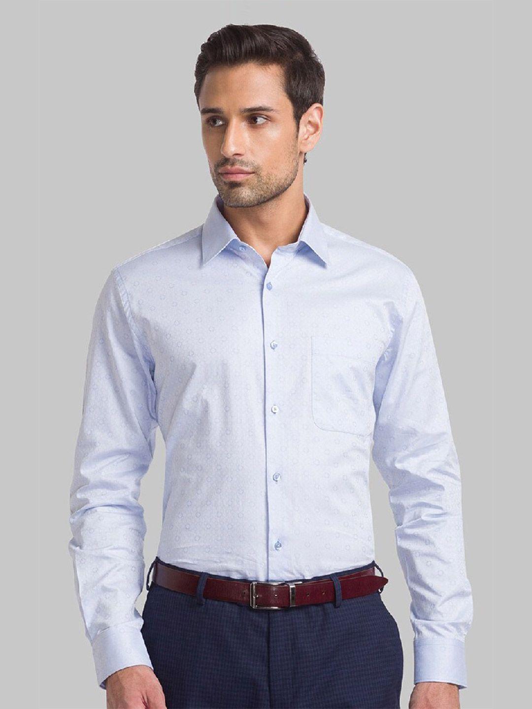 raymond men blue printed pure cotton casual shirt