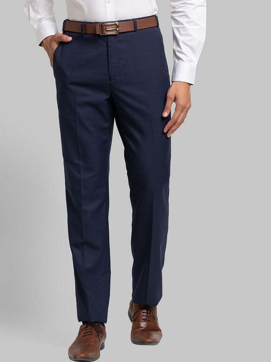 raymond men blue solid formal trousers