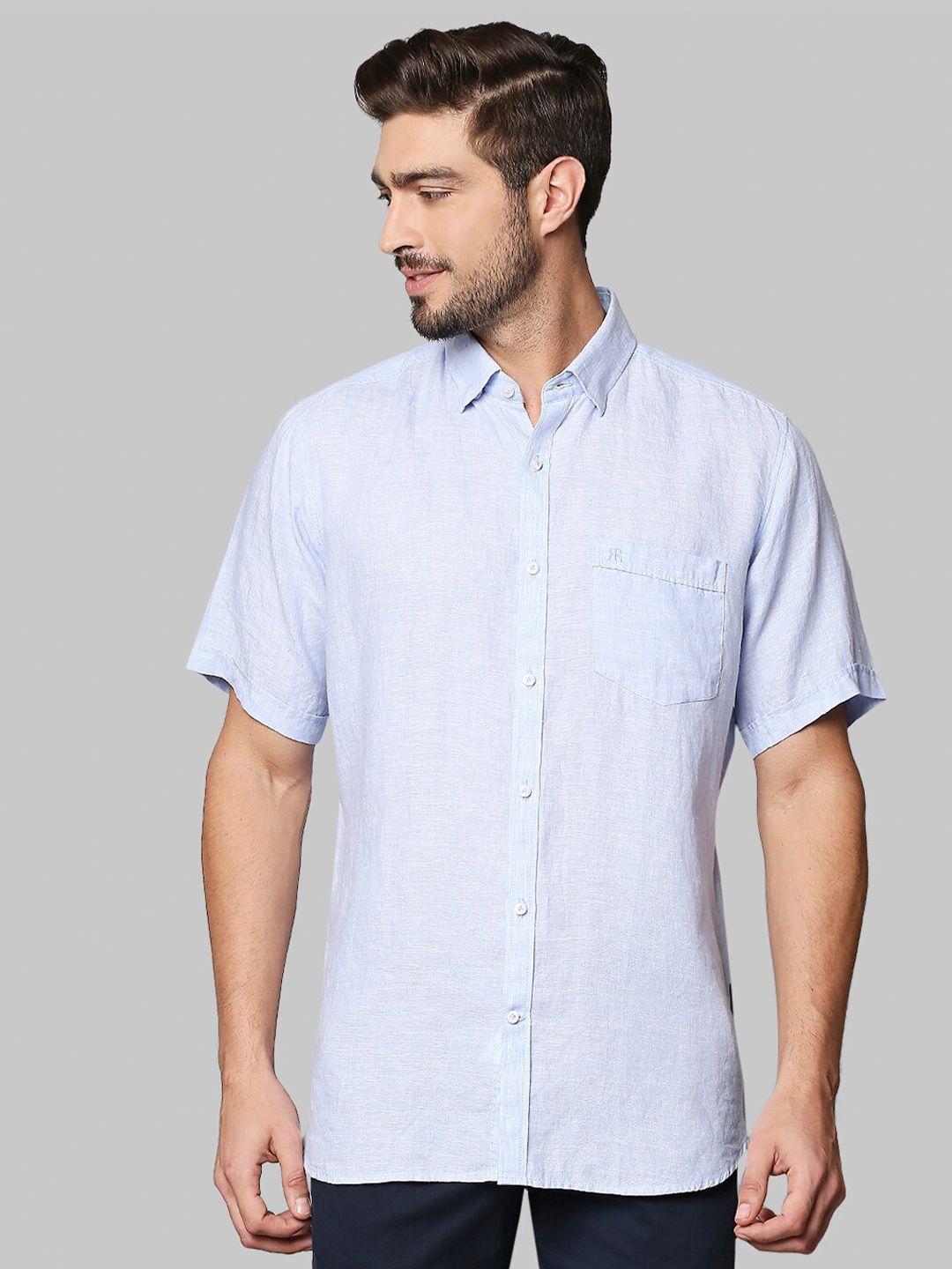 raymond men blue solid linen formal shirt