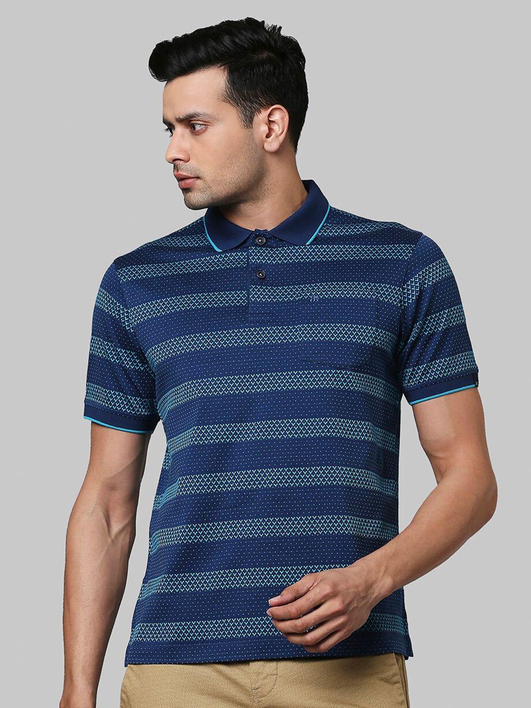 raymond men blue striped polo collar t-shirt