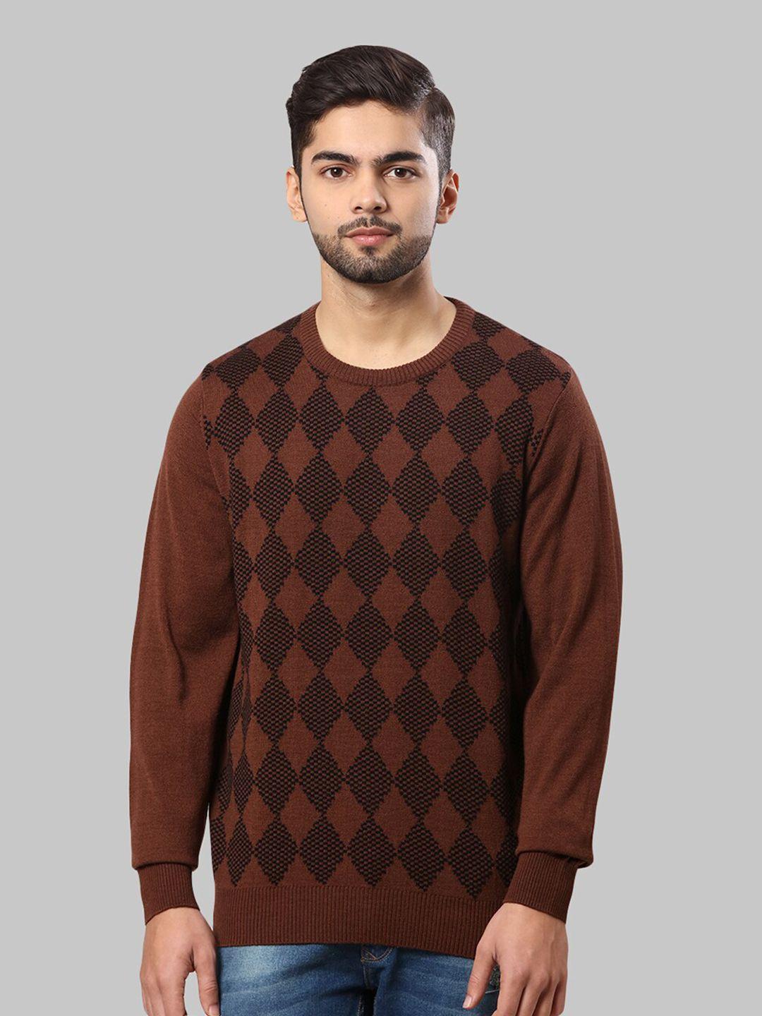 raymond men brown & black checked sweater