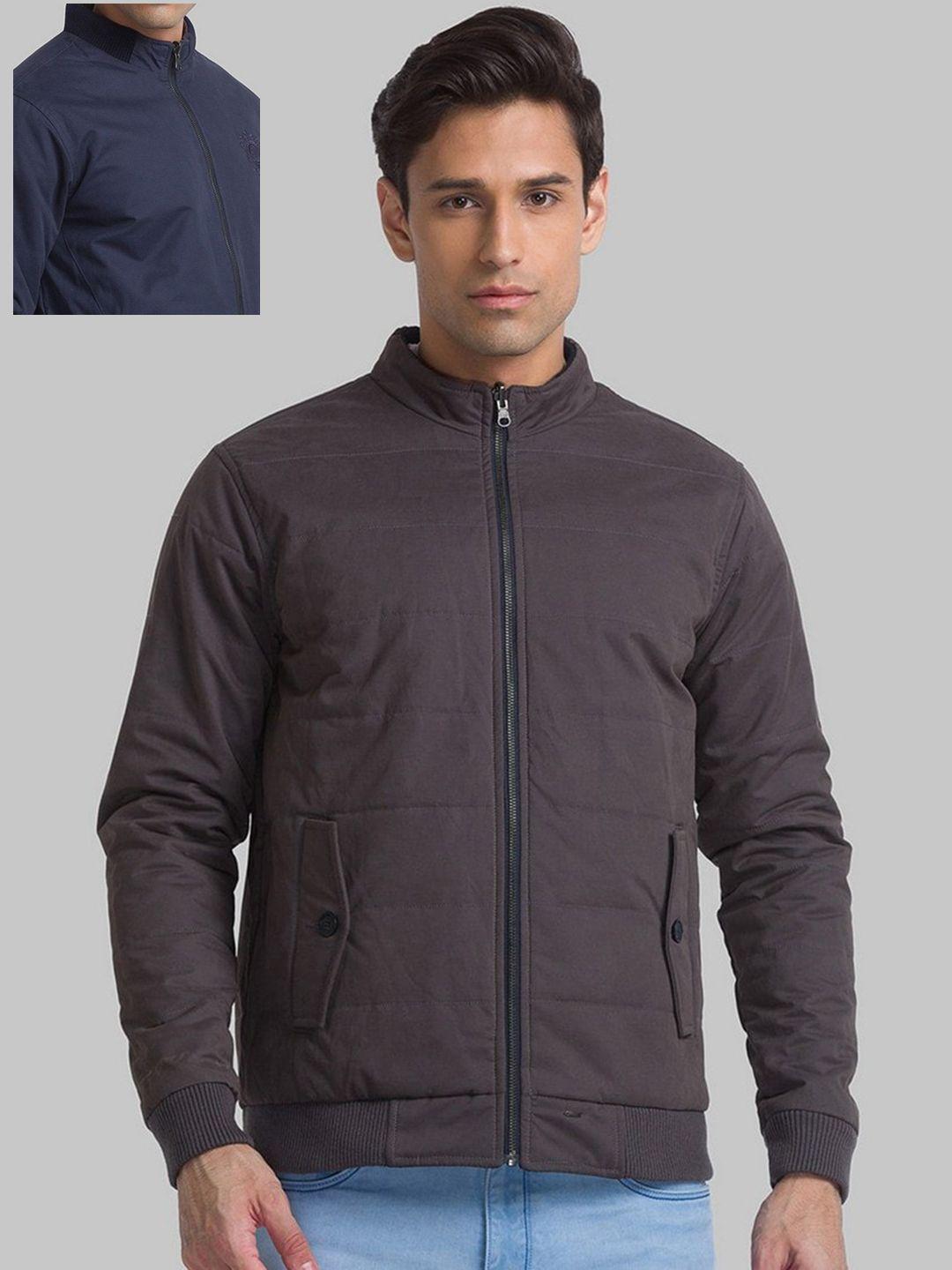 raymond men brown & navy blue reversible activewear bomber jacket