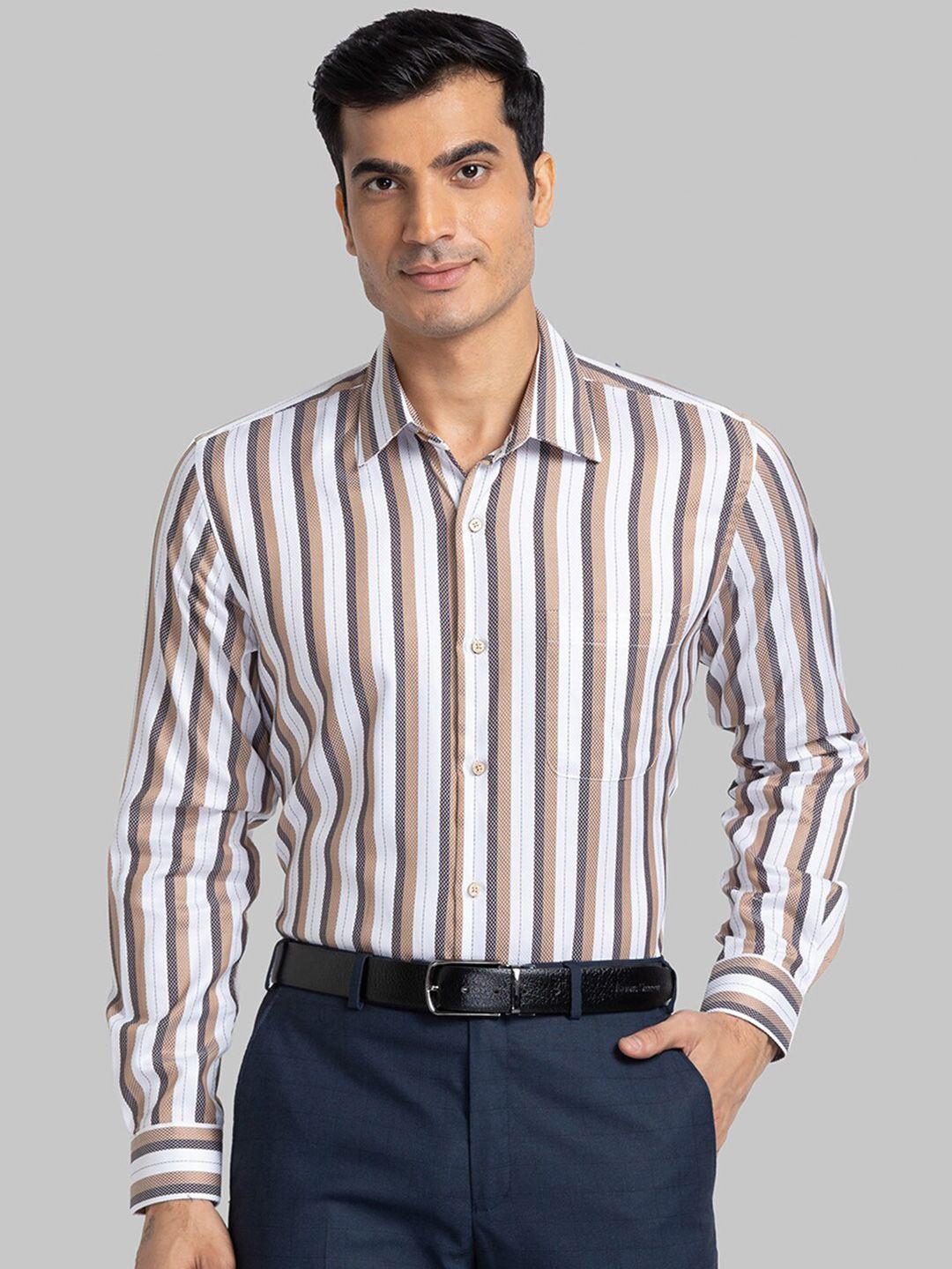 raymond men brown striped casual shirt
