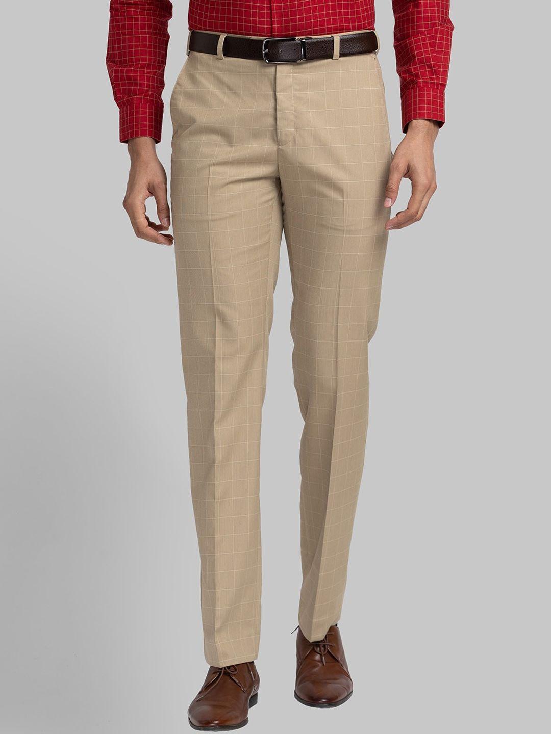 raymond men checked contemporary fit formal trousers