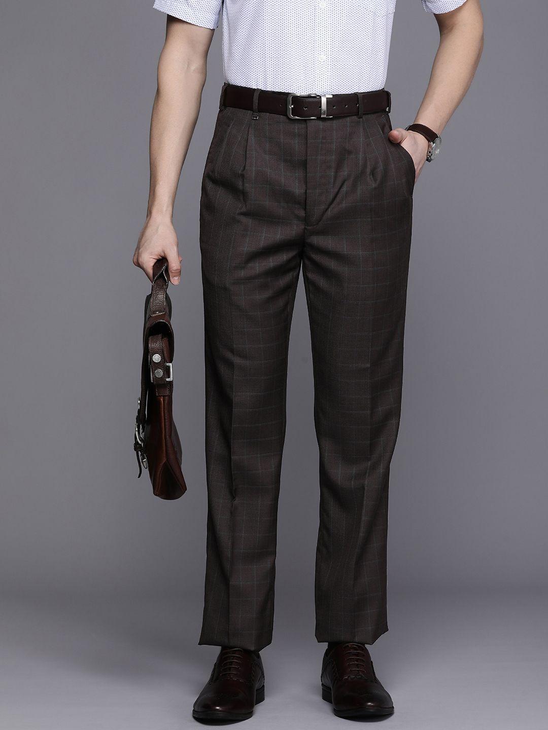 raymond men checked formal trousers