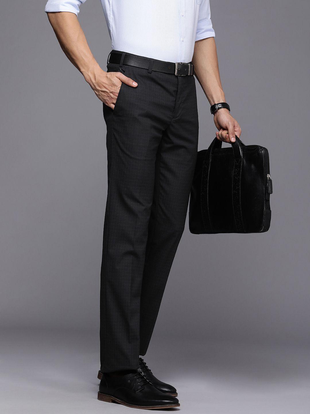 raymond men checked slim fit formal trousers