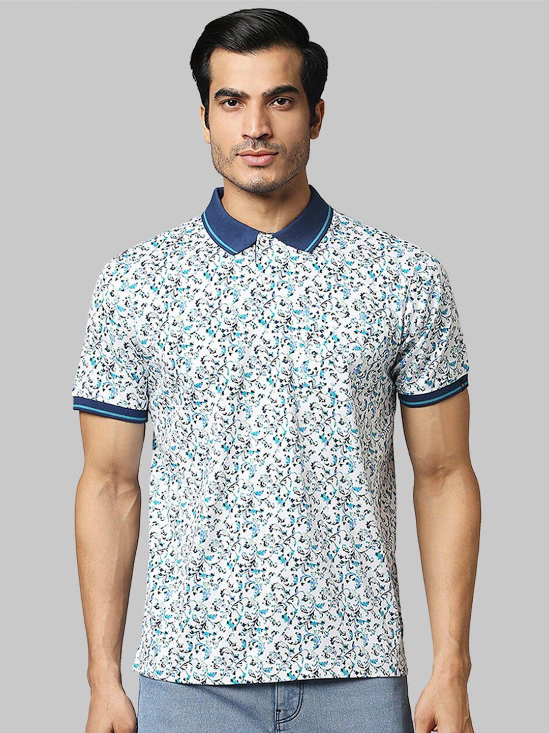 raymond men floral printed polo collar cotton t-shirt