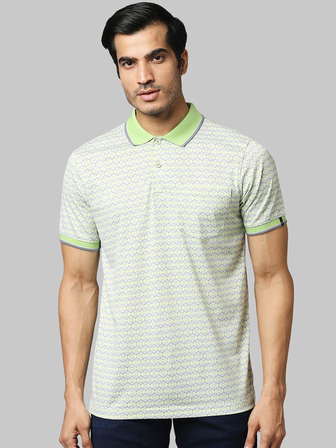 raymond men green & blue printed polo collar t-shirt