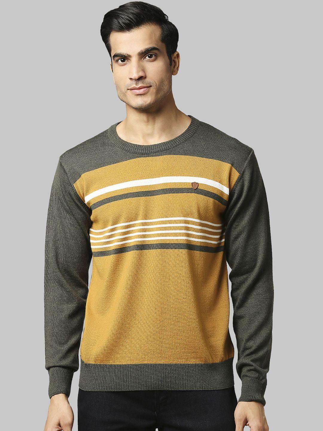 raymond men green & yellow striped pullover