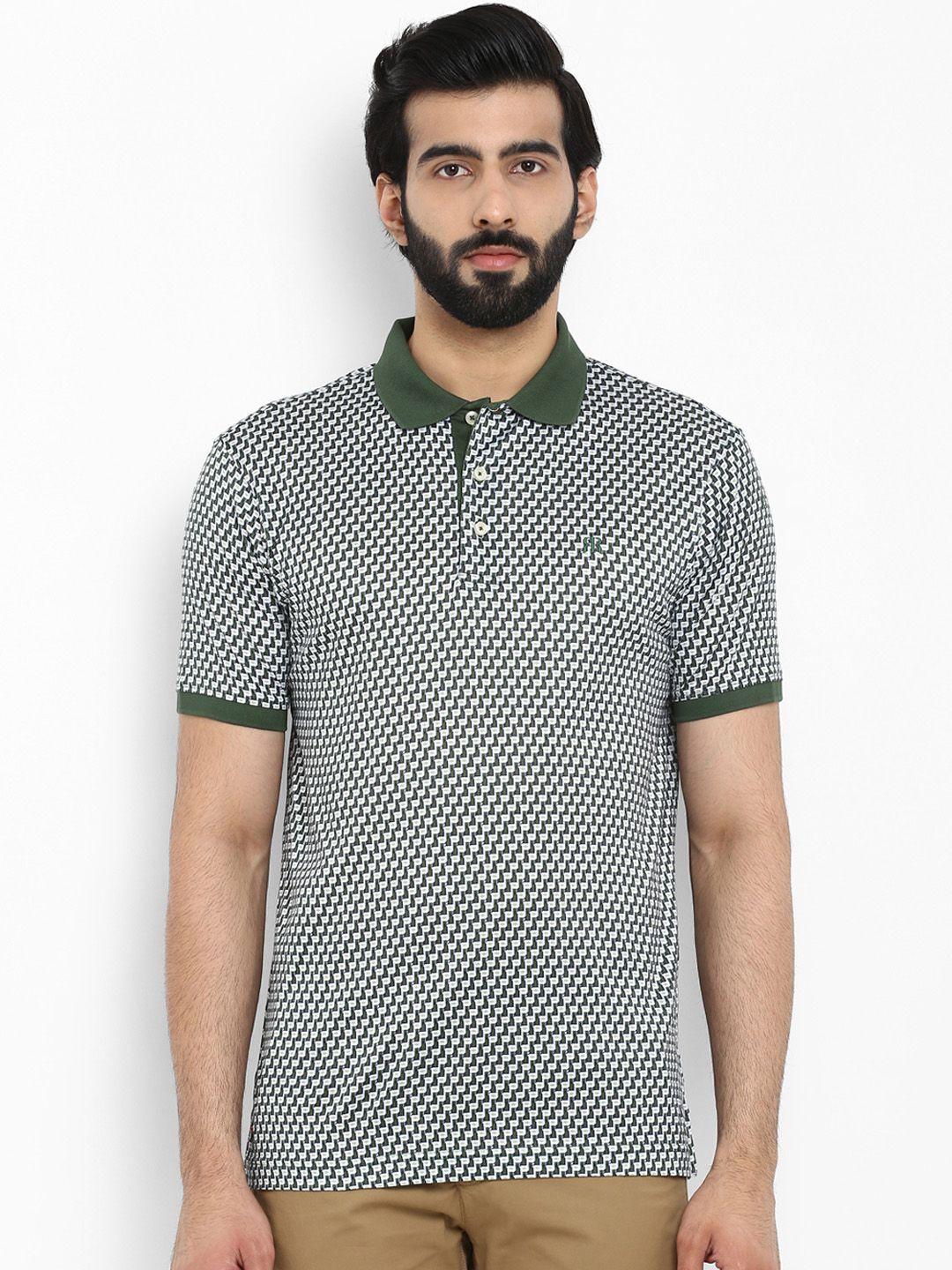 raymond men green printed polo collar pure cotton t-shirt