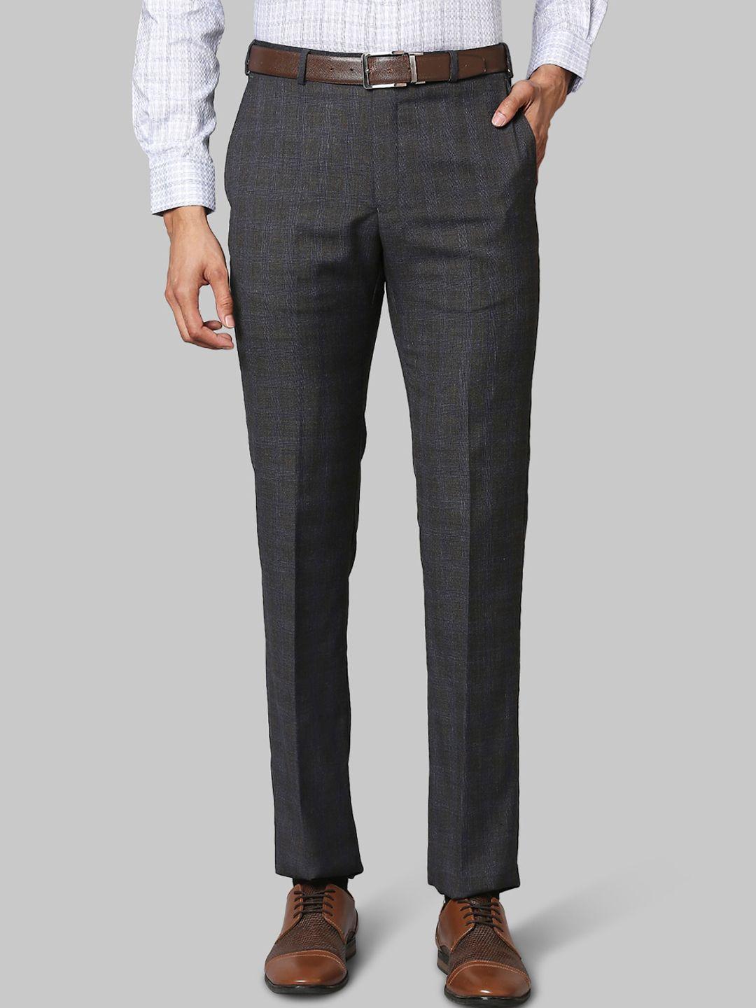 raymond men grey checked formal trousers