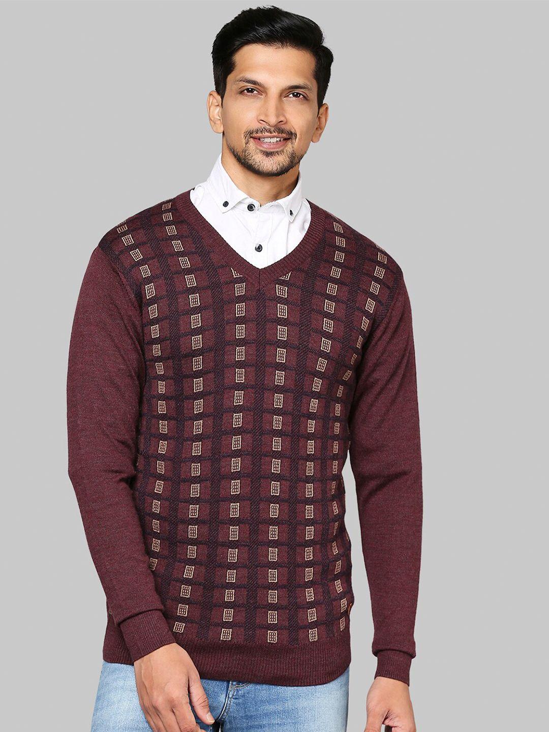 raymond men maroon & white printed pullover