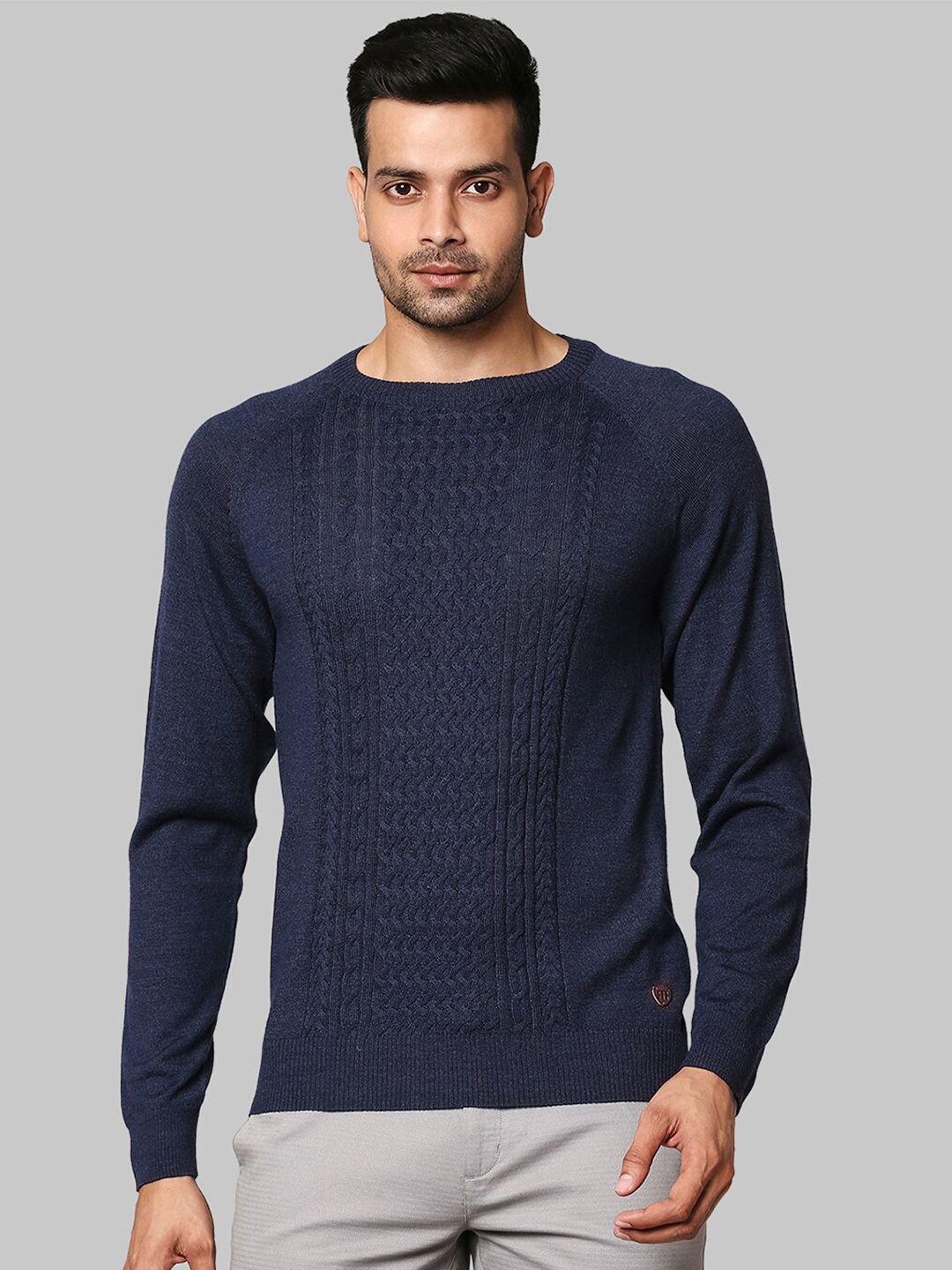 raymond men navy blue cable knit pullover sweater