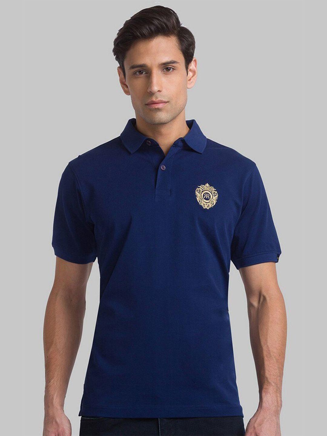 raymond men navy blue polo collar organic cotton t-shirt