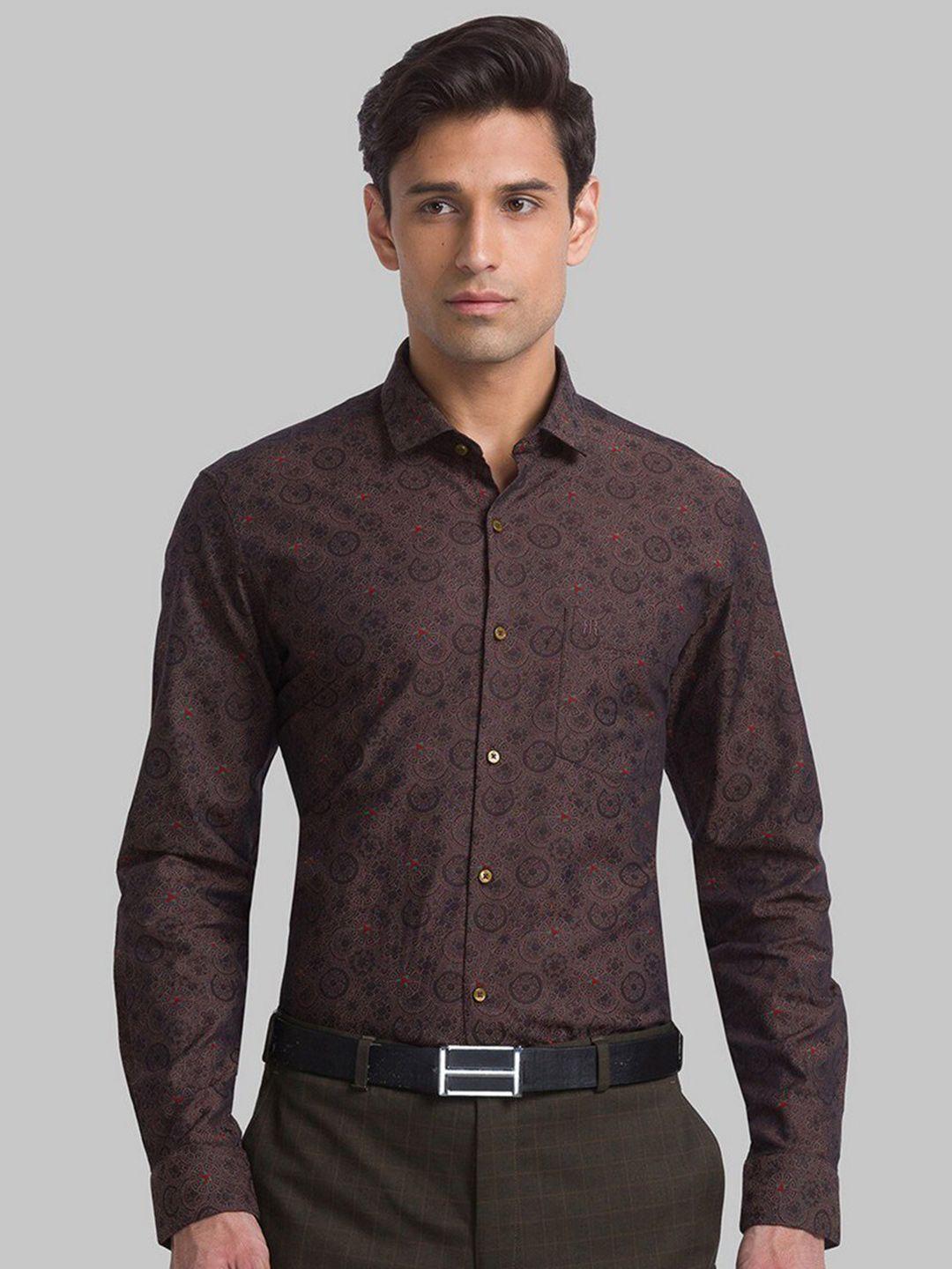 raymond men red printed pure cotton shirts