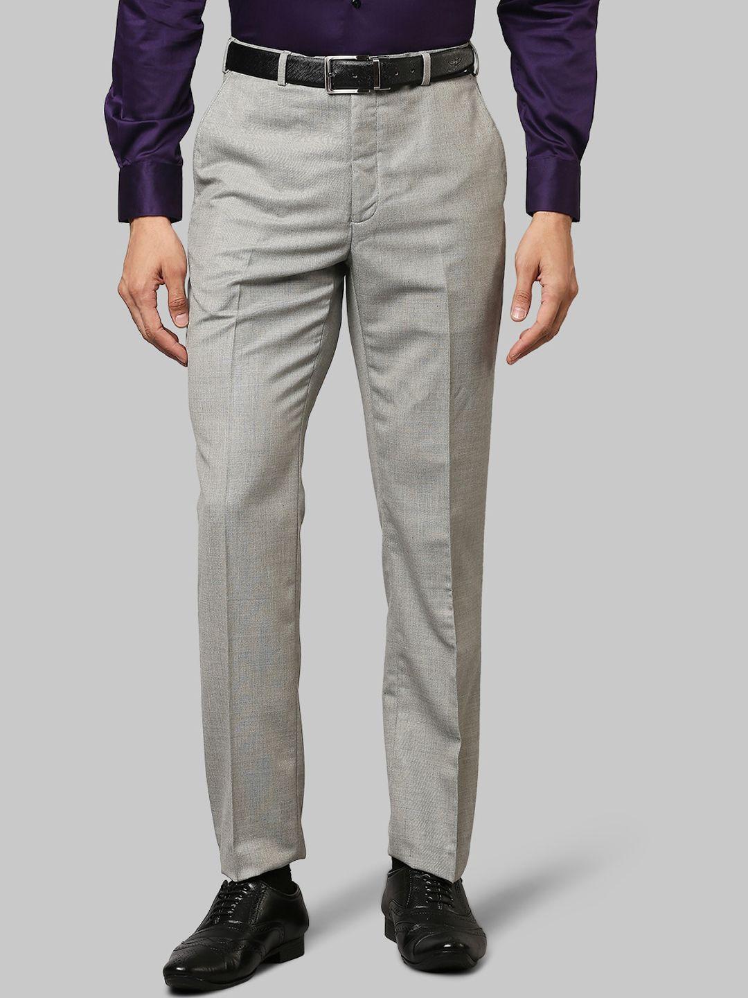 raymond men regular fit formal grey trousers