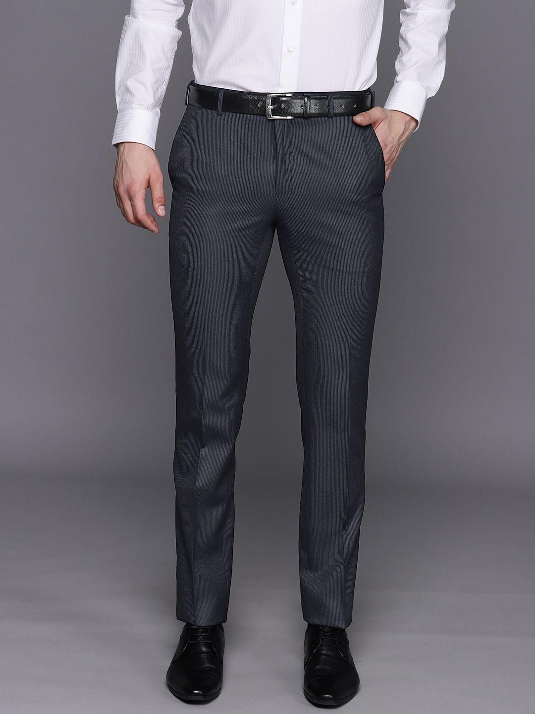 raymond men striped slim fit formal trousers