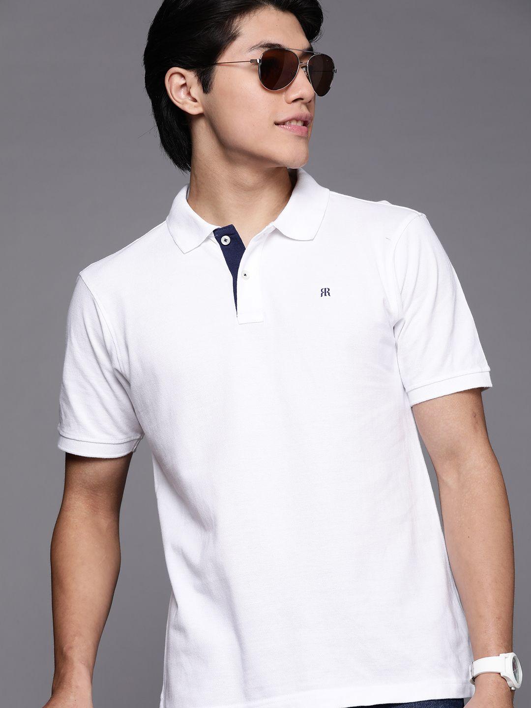 raymond men white pure cotton solid polo collar t-shirt