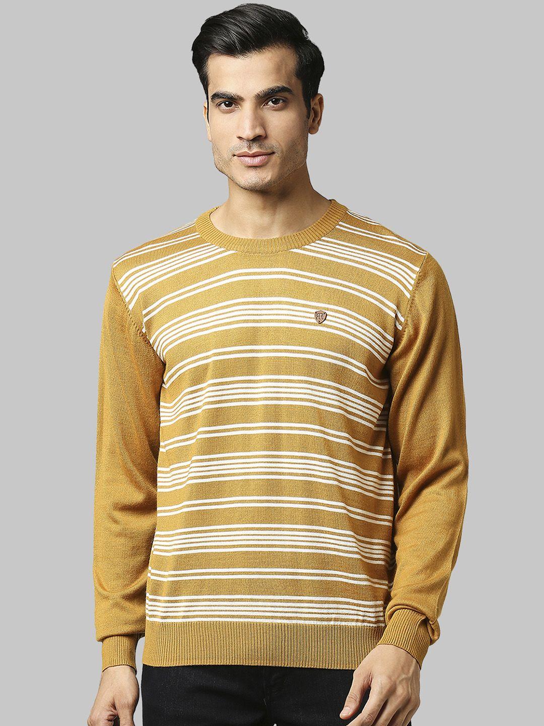 raymond men yellow & white striped pullover