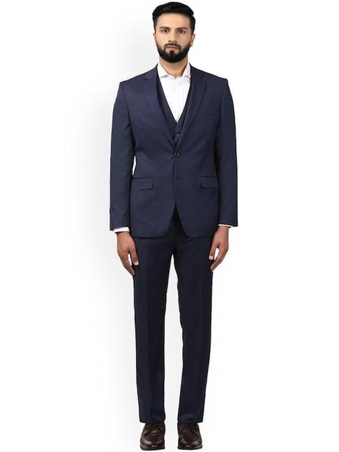 raymond navy regular fit three piece suit