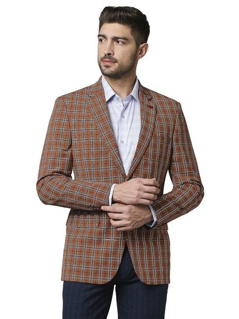 raymond orange regular fit checks blazer