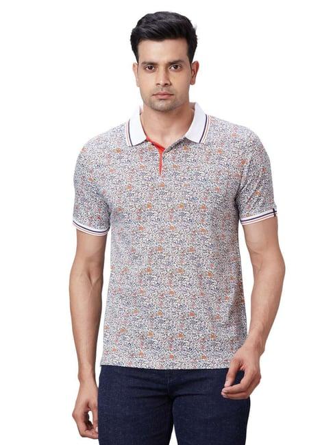 raymond orange regular fit printed polo t-shirt