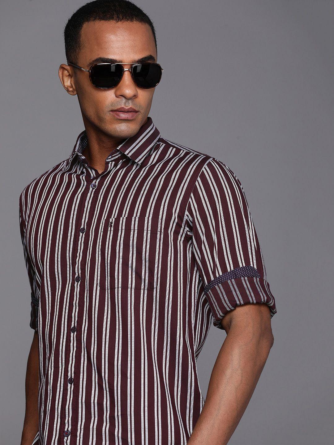 raymond pure cotton slim fit striped casual shirt