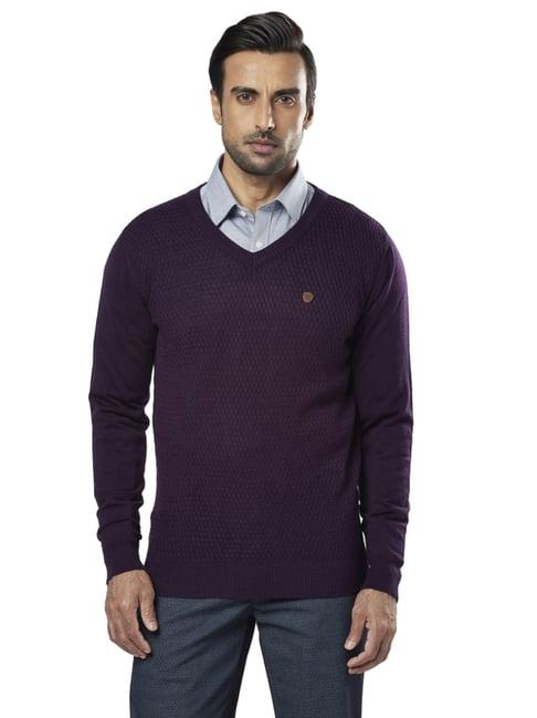 raymond purple  regular fit texture sweaters