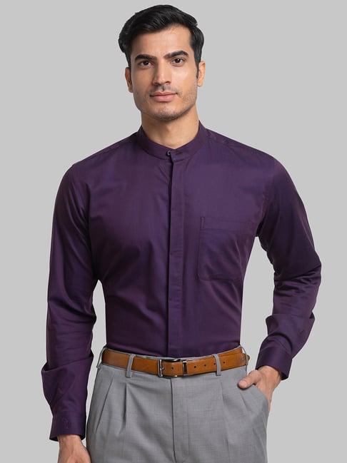 raymond purple cotton regular fit shirt