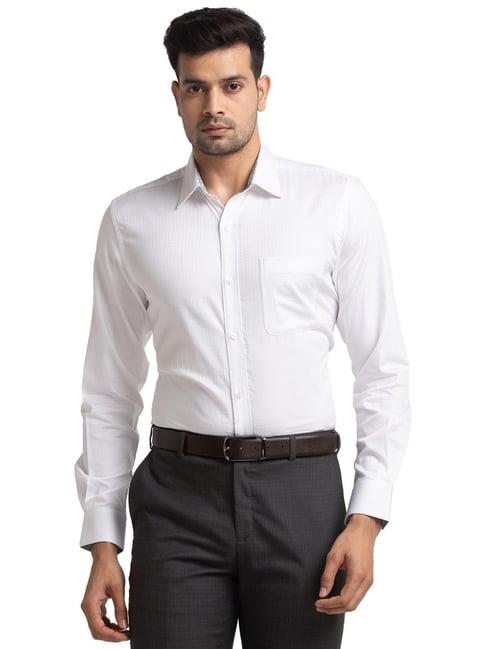 raymond white contemporary fit texture shirt