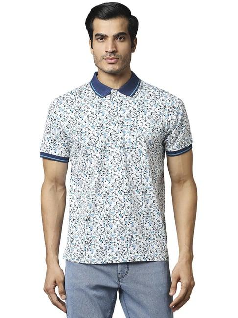 raymond white cotton regular fit printed polo t-shirt