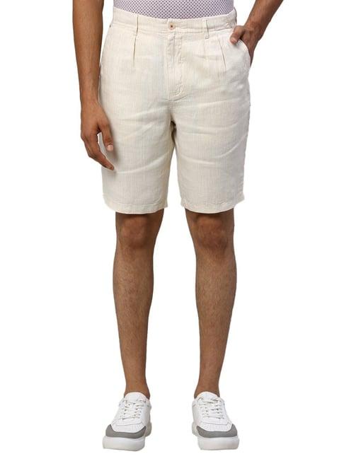 raymond white linen slim fit striped shorts