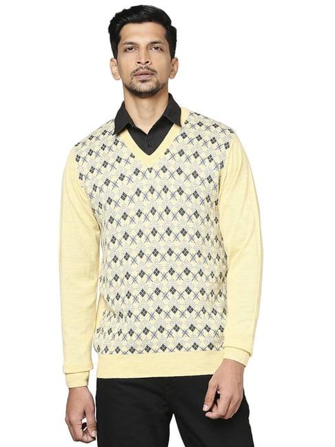 raymond yellow  regular fit printed sweaters