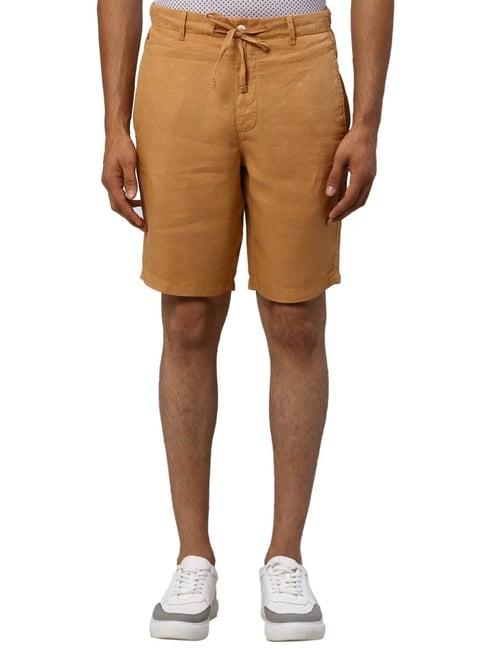 raymond yellow linen slim fit shorts