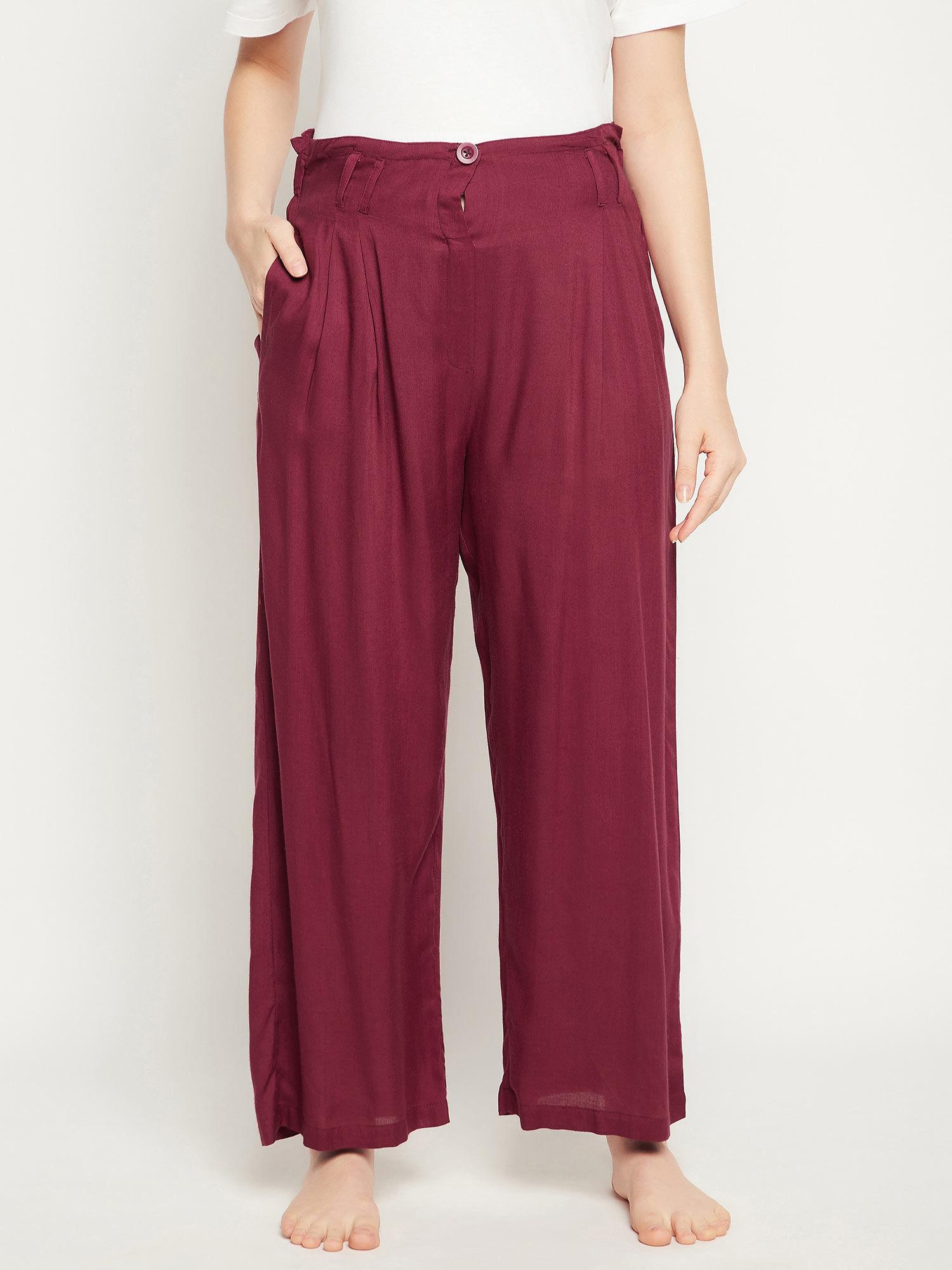 rayon chic basic wide leg pants -maroon