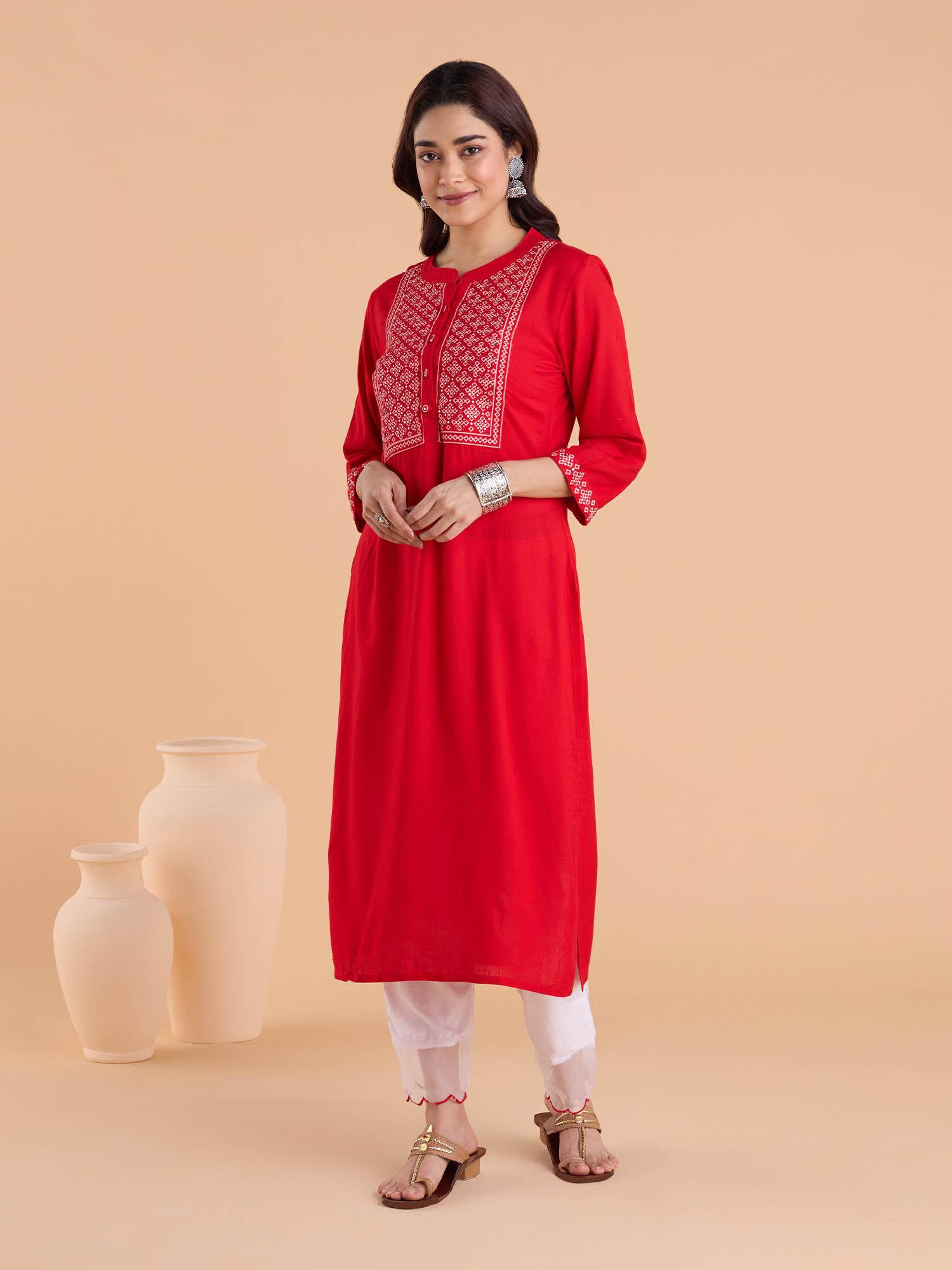 rayon embellished sequined thread work kurtas