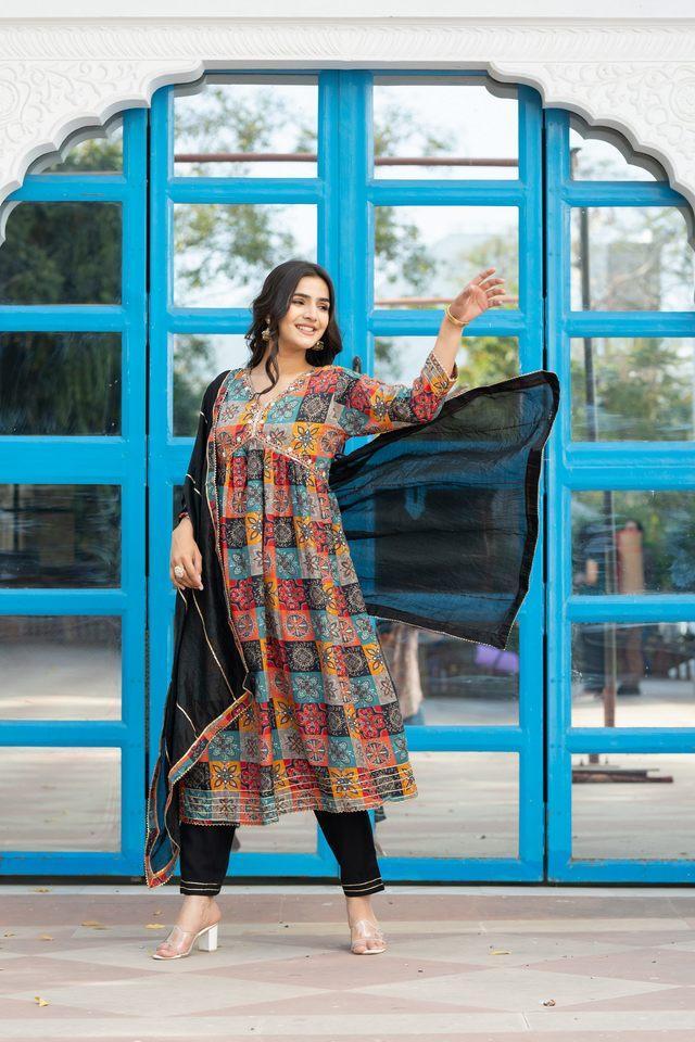 rayon embroidered womens kurta with trouser _ dupatta