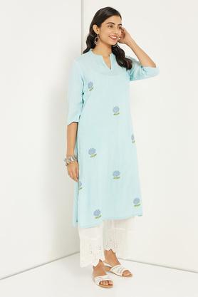 rayon kurti for women - light blue