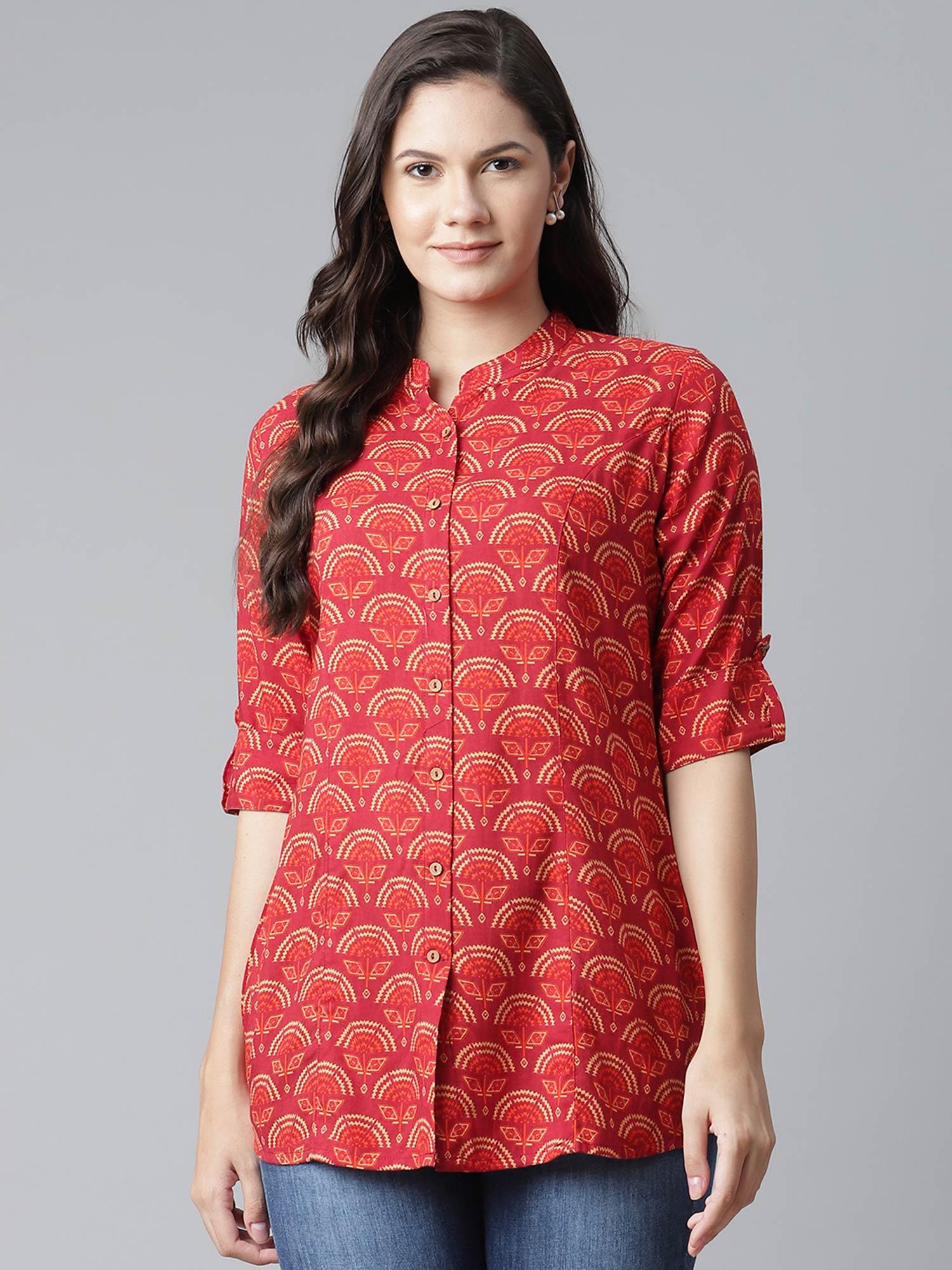 rayon maroon printed top