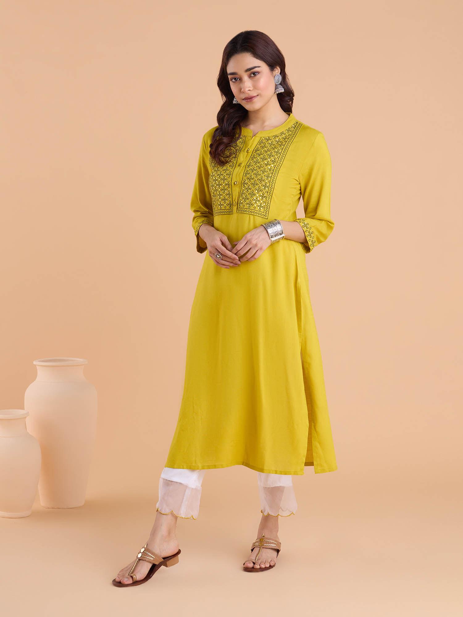 rayon mirror work thread work kurtas