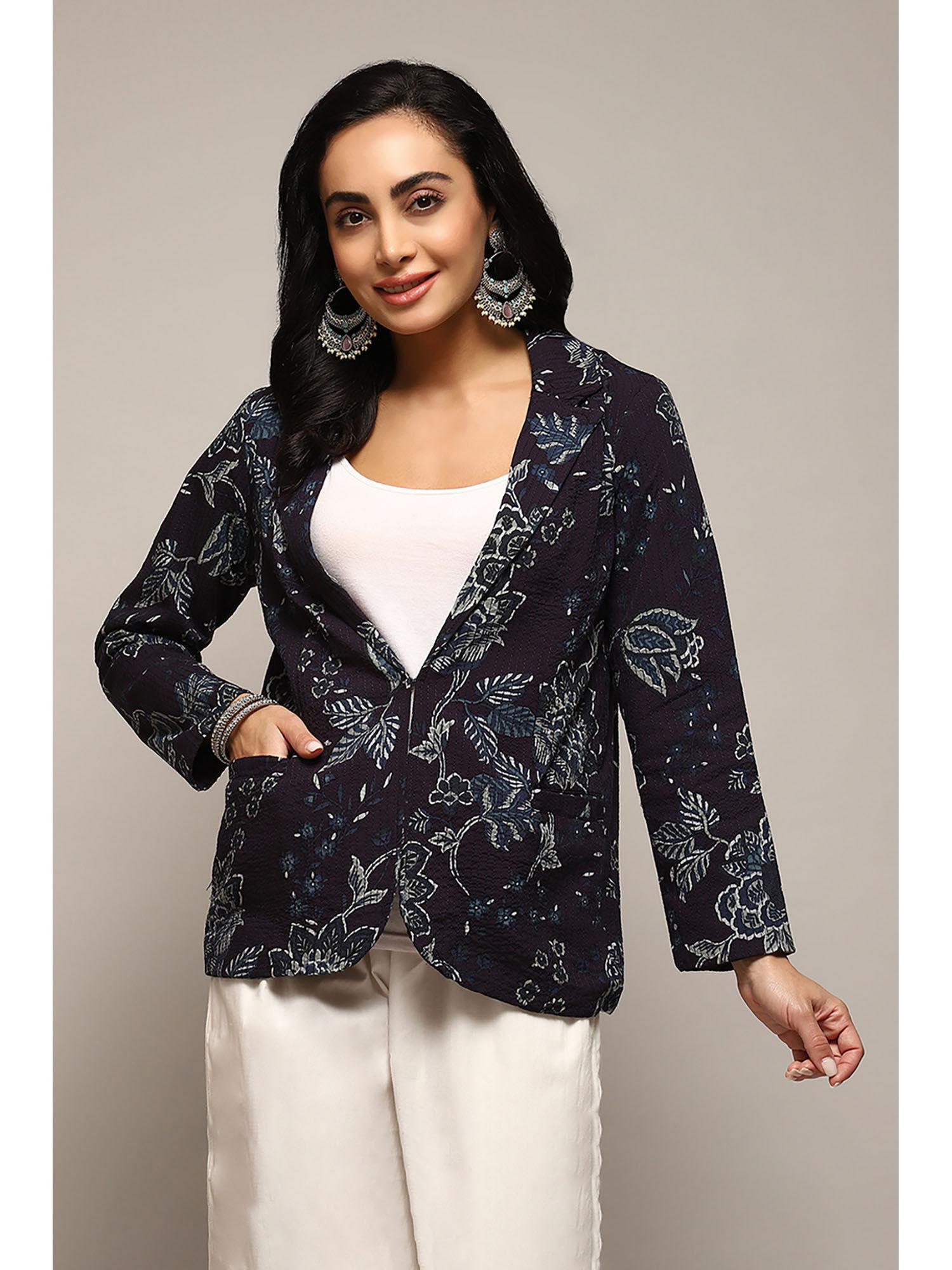 rayon navy blue printed jacket