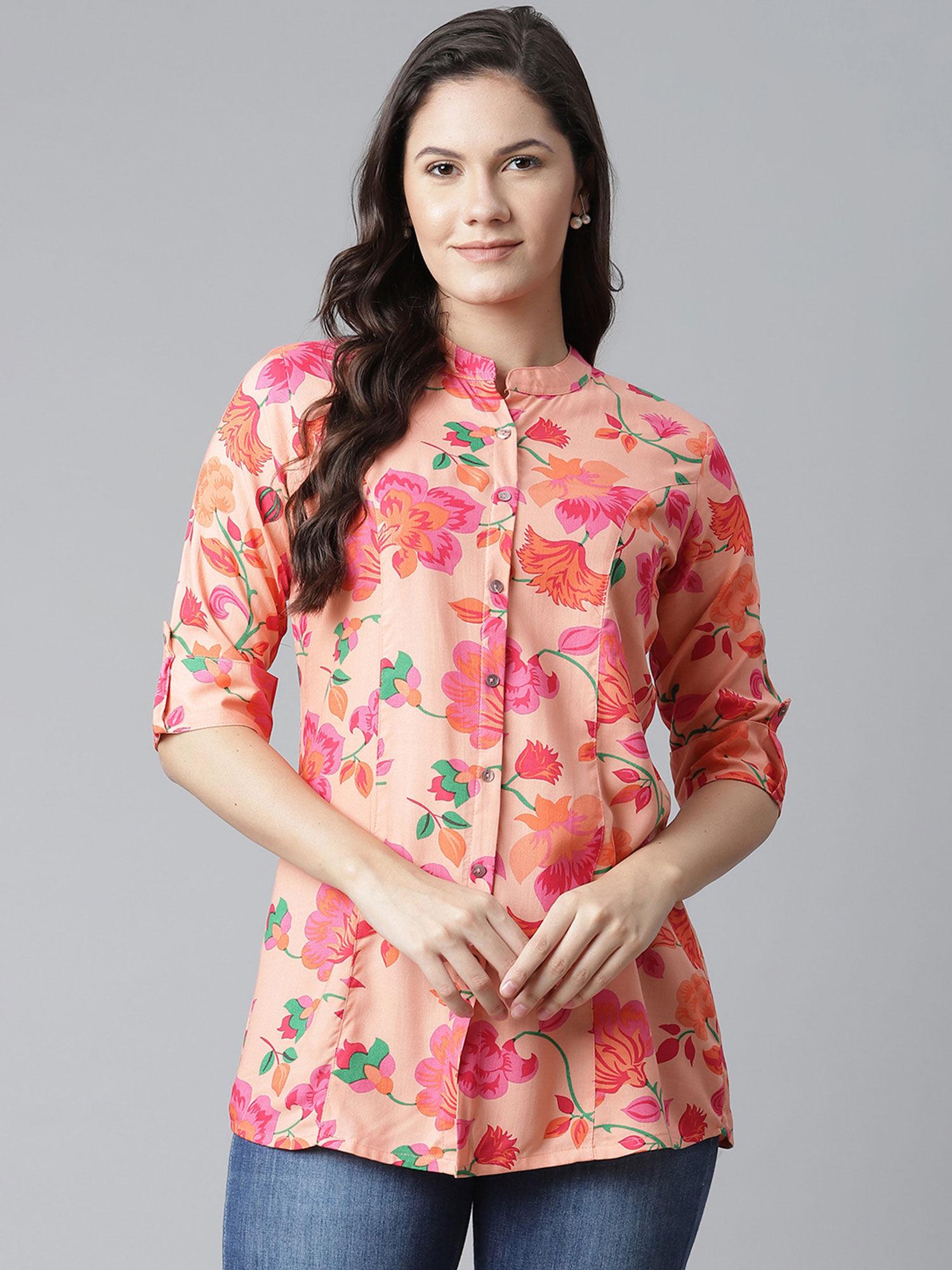 rayon peach floral print top