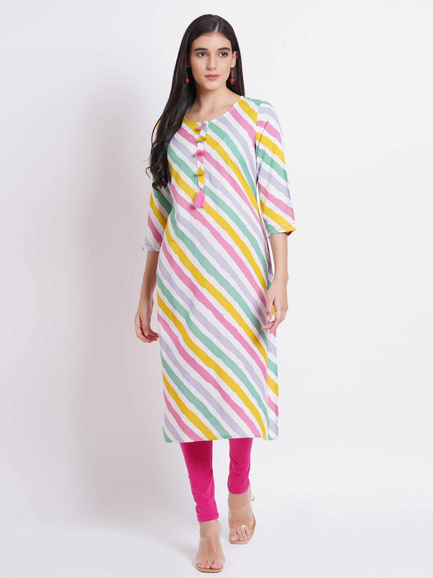 rayon print straight multi color kurta